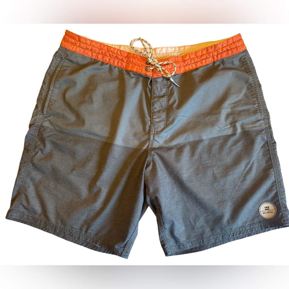 Billabong Men's Gray Swim Board Shorts with Orange Waistband